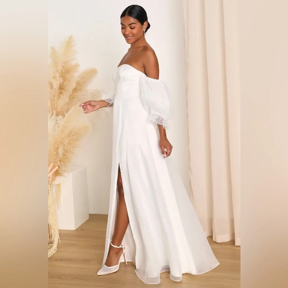 NWT Lulus True Excellence White Bustier Off-The-Shoulder Gown, Size Large - Picture 2 of 15